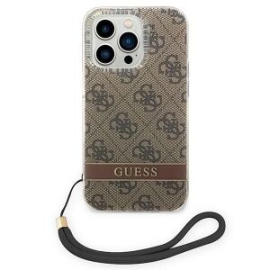 Guess 4G Print Cord etui ze smyczką do iPhone 14 Pro brązowy 127039096 - Guess