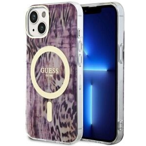 Etui Guess Leopard MagSafe na iPhone 14 - różowe 127040413 - Handyhüllen