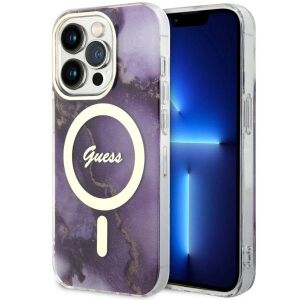 Etui Guess Golden Marble MagSafe na iPhone 14 Pro - purpurowe 127040575 - Handyhüllen
