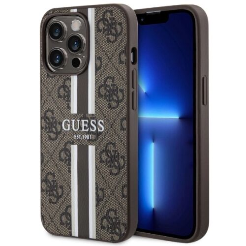 Etui Guess 4G Printed Stripes MagSafe na iPhone 13 Pro Max - brązowe 127041469