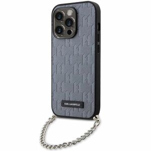 Etui Karl Lagerfeld Saffiano Monogram Chain na iPhone 14 Pro Max - srebrne 127042315 - Karl Lagerfeld Handyhüllen