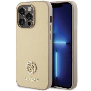 Guess GUHCP15LPS4DGPD Hartschalenhülle für iPhone 15 Pro 6,1 Zoll, goldfarben/goldfarben, Strass-Logo 127044372 - Handyhüllen