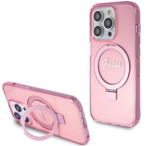 Guess GUHMP15LHRSGSP iPhone 15 Pro 6.1" różowy/pink hardcase Ring Stand Script Glitter MagSafe 127045021 - Guess
