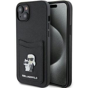 Etui Karl Lagerfeld KLHCP15SSAPKCNPK do iPhone 15 6.1" czarny/black hardcase Saffiano Cardslot Karl&Choupette Metal Pin 127045770 - Karl Lagerfeld Handyhüllen