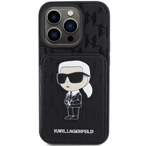 Etui Karl Lagerfeld KLHCP15XSAKKNSCK do iPhone 15 Pro Max 6.7" czarny/black hardcase Saffiano Cardslots and Stand Monogram Ikonik Patch 140515292 - Karl Lagerfeld Handyhüllen