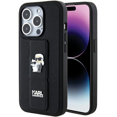 Karl Lagerfeld KLHCP15XGSAKCPK iPhone 15 Pro Max, 6,7 Zoll, schwarz/schwarz, Hardcase, Gripstand Saffiano Karl&Choupette Pins 127049518