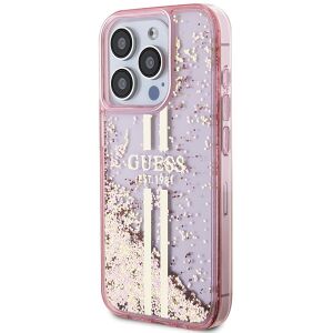 Guess GUHCP15LLFCSEGP iPhone 15 Pro 6,1 inchi, roz/roz, husa rigida, cu sclipici lichid, dungi aurii 140519362 - Guess Huse telefon