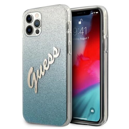Etui Guess Glitter Gradient Script na iPhone 12 Pro Max - niebieskie 127053525