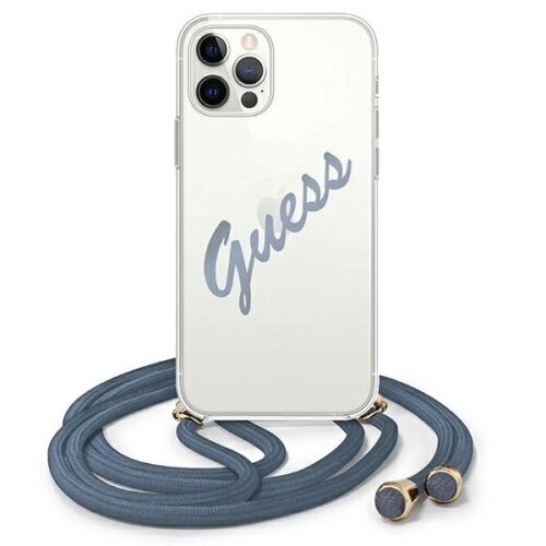 Guess iPhone 12 Pro Max kék tok zsinórral, stílusos telefonvédelem - Guess