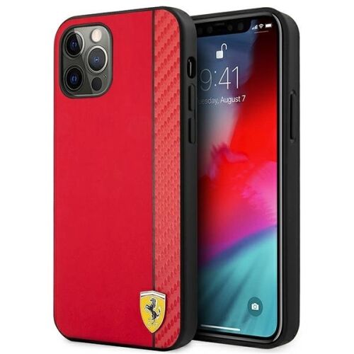 Etui Ferrari On Track Carbon Stripe na iPhone 12 Pro Max - czerwone 127054420