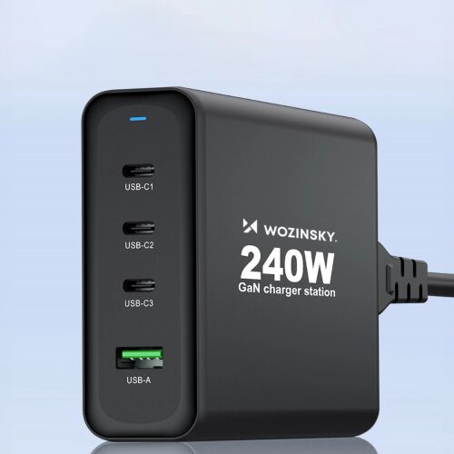 Wozinsky Töltő Gan 240W Usb-A 3X Usb-C Fekete Telefonokhoz