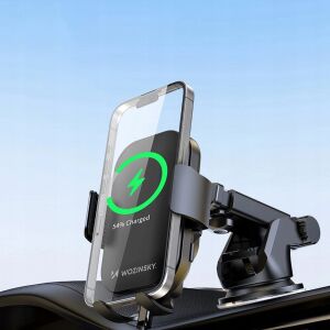 Wozinsky Autotelefonhalter mit kabellosem Ladegerät in Gebrauch, Telefon wird geladen - Wozinsky