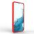 Oldalnézet a piros Hurtel Magic Shield tokról Samsung Galaxy S23+-on, a fogás textúrájának bemutatása