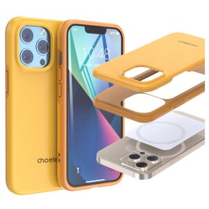 Choetech orange iPhone 13 Pro Max Hülle, geschichtete Ansicht zur Darstellung der MagSafe-Kompatibilität - Choetech