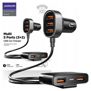 Joyroom 5-Port USB Autós Töltő Hosszabbító Kábellel, 6.2A - Autós töltő