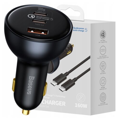 Baseus 160W USB Type-C зарядно за кола с Qualcomm Quick Charge 5 и кабел