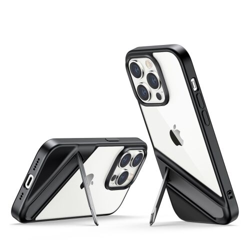 Ugreen iPhone 14 Pro átlátszó tok fekete kerettel és kitámasztóval - Ugreen
