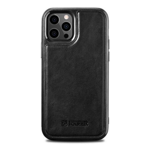 Icarer Case Bőr Tok Iphone 12 Pro Max Fekete