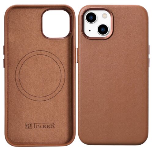 Icarer Case Bőr Tok Magsafe-Hoz Iphone 14+ Barna