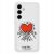 Samsung Galaxy S24+ fehér telefontok Keith Haring szív mintával, elölnézet