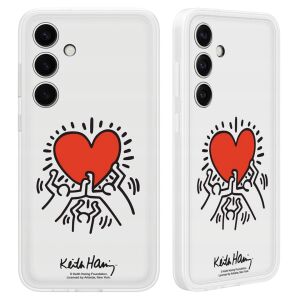 Samsung Galaxy S24 weiße Handyhülle mit Keith Haring Herzdesign, Doppelansicht - Handyhüllen