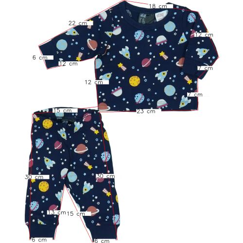 Pyžamo pre chlapcov H&M vo veľkosti 50, s modrým vesmírnym vzorom s planétami, hviezdami a raketami