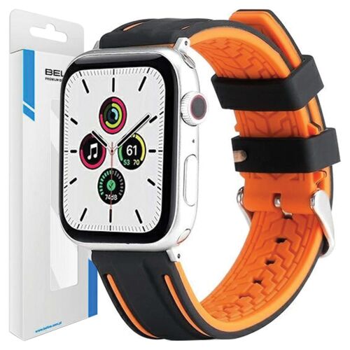 Beline narancssárga és fekete szilikon Apple Watch szíj 42/44/45/49mm