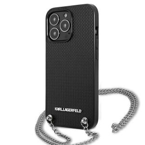 Karl Lagerfeld iPhone 13 Pro Max strukturierte schwarze Hülle mit Silberkette - Karl Lagerfeld Handyhüllen