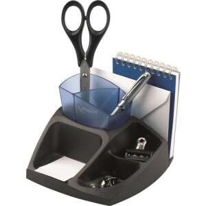 Maped Essentials Green Compact Office desk organizer with 8 compartments, black, with pen, scissors, paper clips and other office supplies - Desk Organizer