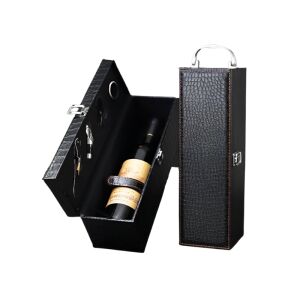 Deluxe borosdoboz szett, 1 palack számára, boros kiegészítőkkel együtt