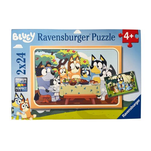 Pudełko puzzli Bluey Ravensburger 2x24 elementy z rodzinnym piknikiem Bluey, od 4 lat