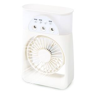 Dollcini przenośny wentylator natryskowy, akumulatorowy, lato, chłód, podróże, praca, USB, 3 prędkości, zbiornik na wodę 200 ml, biały