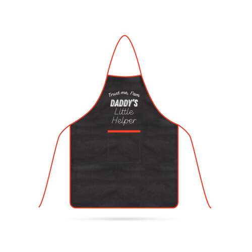 Black grill apron for kids with red trim, featuring the text 'Trust me, I'm Daddy's Little Helper'