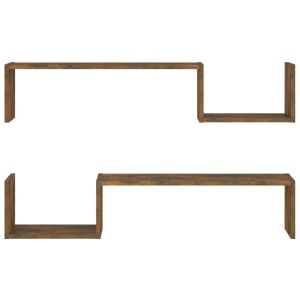 2 db-os füstös tölgy lebegő fali polc szett, modern design - Előszoba bútor