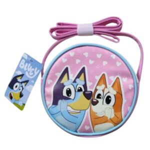 Taška cez rameno Bluey pre deti, ružová okrúhla peňaženka s postavičkami Bluey a Bingo - Tašky do telocvične