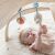 Close-up of Nattou baby gym toys hanging from wooden arch, baby playing