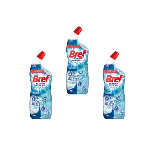 3 Bref Power Ocean WC-Reiniger Gel Flaschen, die Hygiene und lang anhaltende Frische bieten