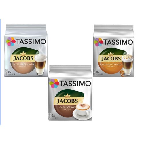 Jacobs Tassimo Kaffeekapseln Sortiment, Latte Macchiato, Cappuccino, Macchiato Caramel, 24 Stück