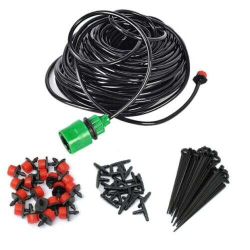 Tropfbewässerungssystem, 51-teiliges Set, 15m Schlauch, inklusive Anschlüsse, Tropfer und Pfähle