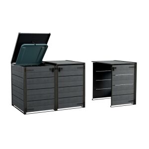 Keter Hide Away 240L Сив Външен Шкаф за Съхранение на Кофи за Боклук с Разширение - Добавка за съхранение на отпадъци