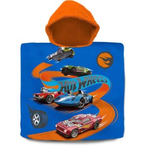 Poncho prosop cu glugă Hot Wheels, albastru cu design mașini, 60x120 cm - Prosoape de baie, prosoape și prosop de uscare