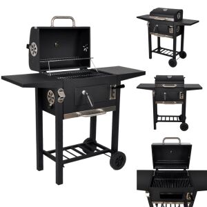 Pepita charcoal BBQ Grill with adjustable grill height, thermometer and shelves #black
