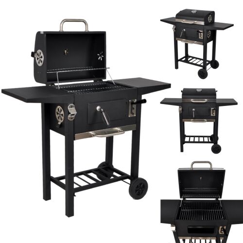 Pepita charcoal BBQ Grill with adjustable grill height, thermometer and shelves #black