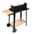 Pepita charcoal grill with wooden shelf and wheels, angled view