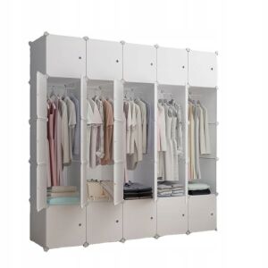 Großer, weißer modularer Kleiderschrank mit Kleidung und Regalen - Kinder & Jugendmöbel