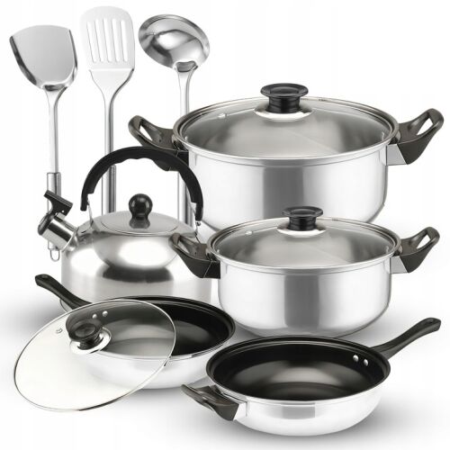 Set de vase de gătit din oțel inoxidabil Retoo, 11 piese, cu ceainic și ustensile de bucătărie