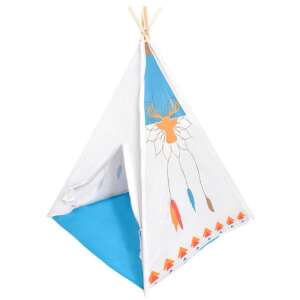 Ecotoys premium Indian teepee tent, white and blue, with dreamcatcher design - Teepee