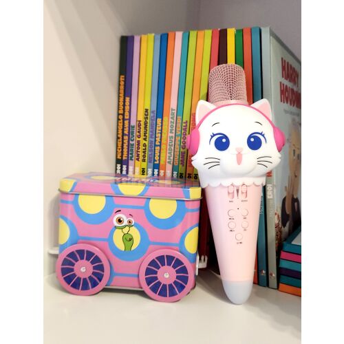 Sinder S610 karaoke mikrofon za djecu, rozi dizajn mačke, ugrađeni zvučnik, za pjevanje i zabavu