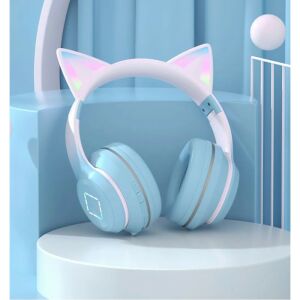 Bezdrôtové slúchadlá pre deti J&Y s mačacími ušami, skladacie, svetelný efekt, modré - Počítače a doplnky