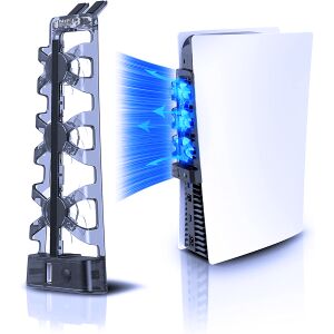 Охлаждащ вентилатор PS5 с LED светлини, прикрепен към конзолата PlayStation 5 - Гейминг